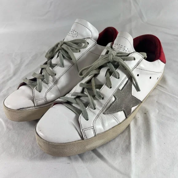 GOLDEN GOOSE GGDB White Red Leather Super Star Sneakers Marked as 41 11US Unisex